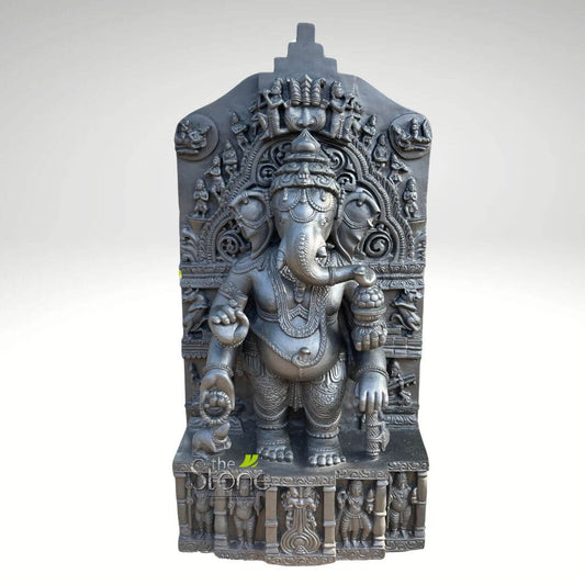 Standing Ganesha Black Stone Statue 30″