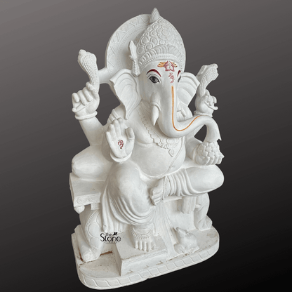 White Stone Ganesha Statue 4ft