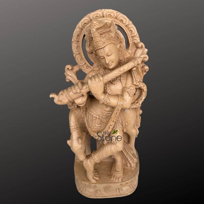Stone Krishna with cow statue 2ft