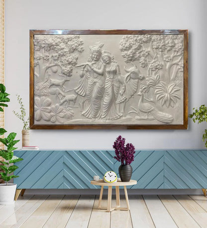 5x3 Feet Radha Krishna 3D Elevation Sculpture Relief Mural Wall Art