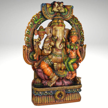 Large Wood Ganesh with Lakshmi Statue 3ft
