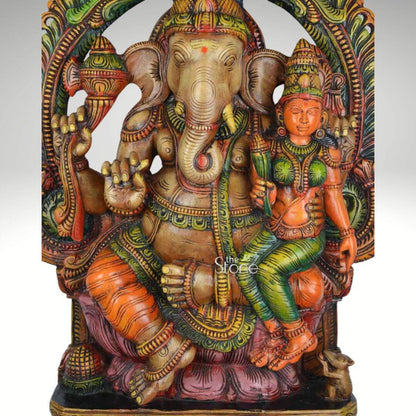 Large Wood Ganesh with Lakshmi Statue 3ft