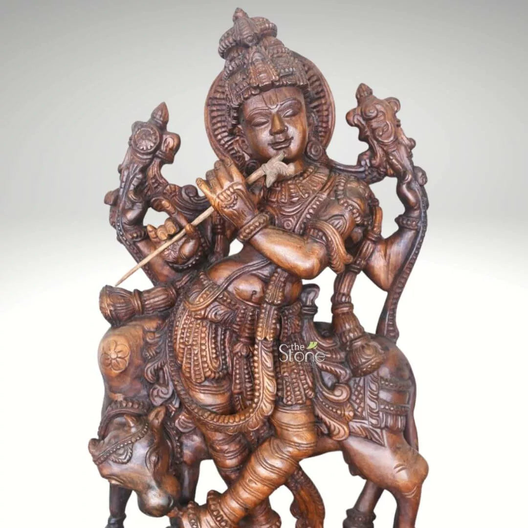 Lord Krishna Wooden Statue 36″