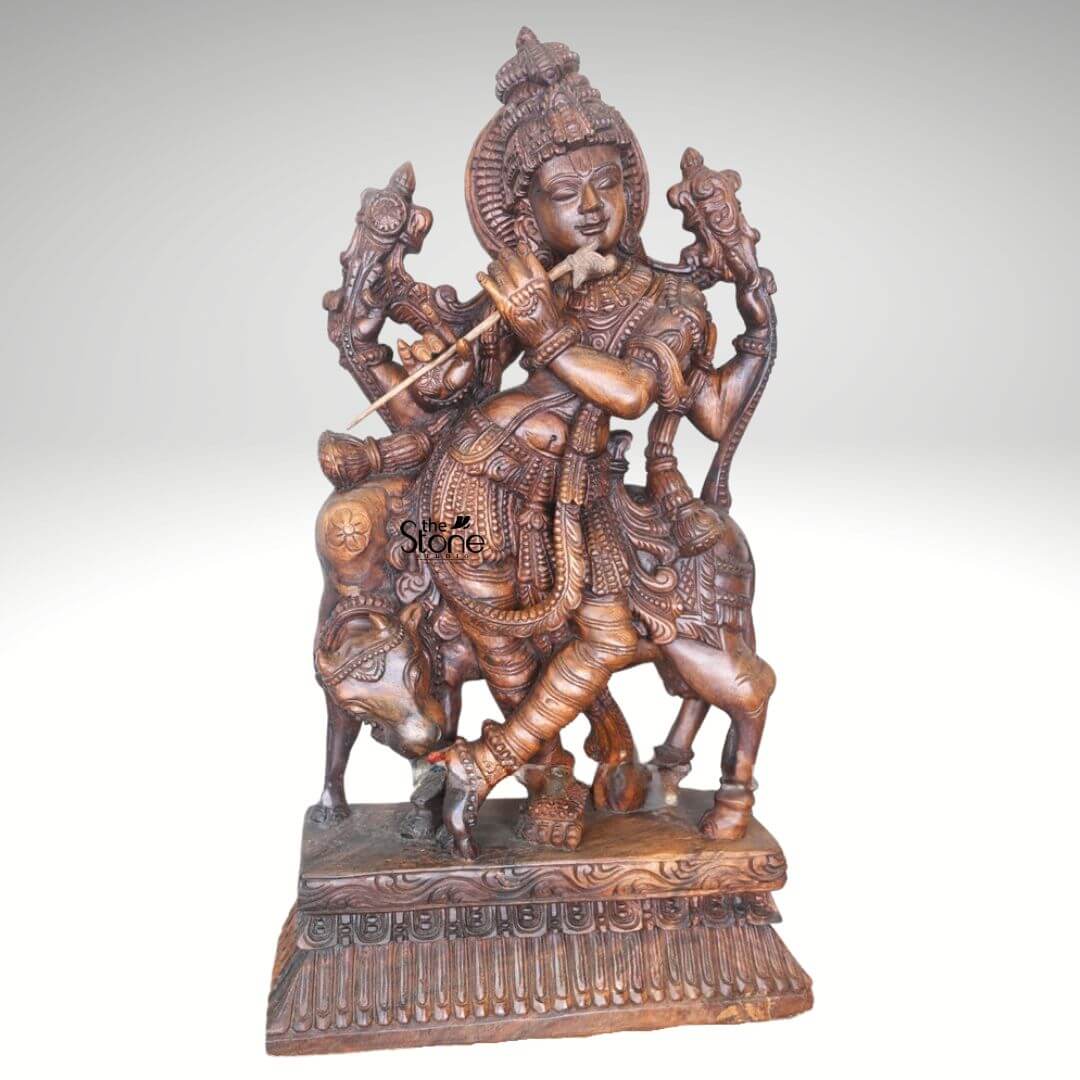 Lord Krishna Wooden Statue 36″
