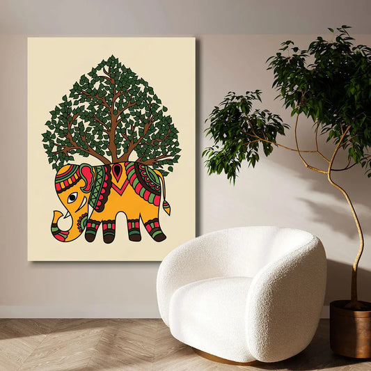 YF Madhubani Elephant Tree Painting