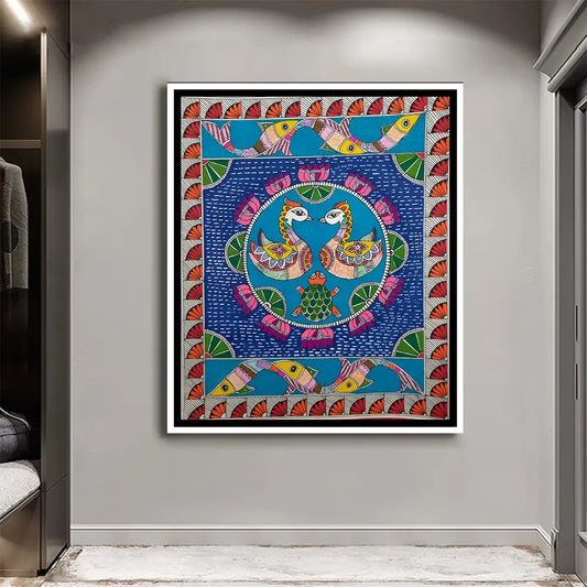 YF Ethnic Swan Madhubani Painting on Canvas