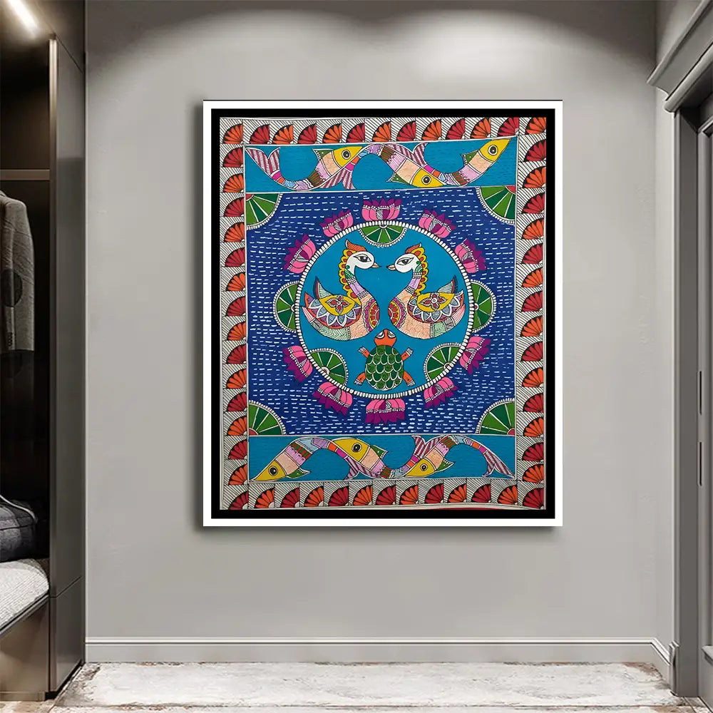 YF Ethnic Swan Madhubani Painting on Canvas