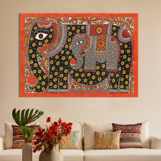 YF Ethnic Elephant Madhubani Canvas Painting