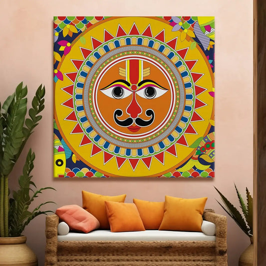 YF Madhubani Sun Canvas Painting