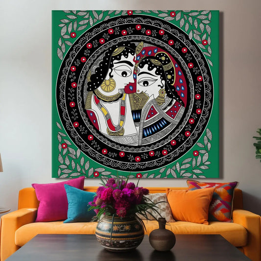 YF Colourful Traditional Radha Krishna Madhubani Painting