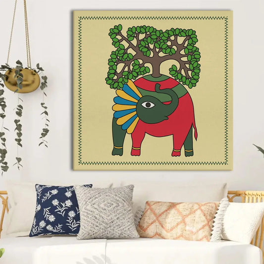 YF Madhubani Ethnic Elephant Painting