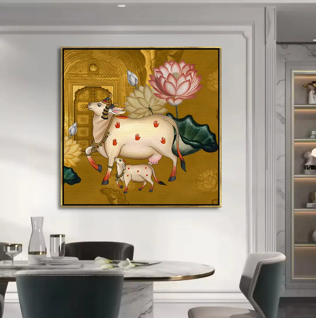 YF Auspicious Pichwai Cow & Lotus Painting