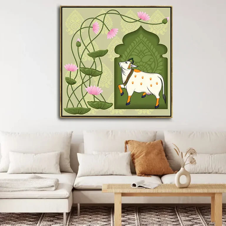 YF Lotus Plant with Cow Pichwai Painting