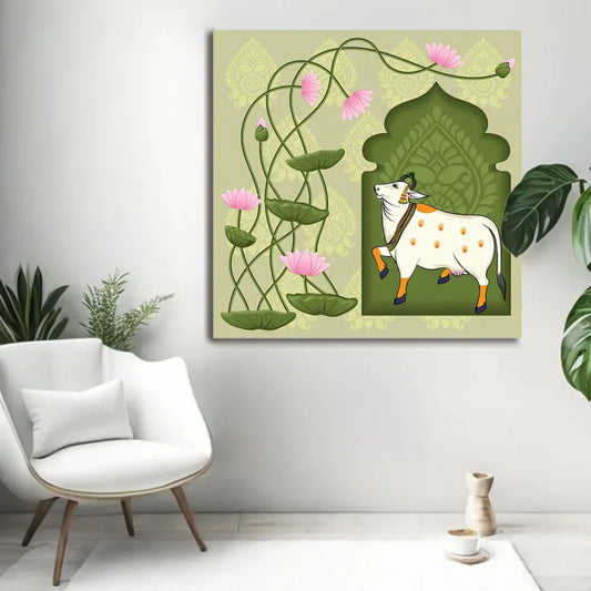 YF Lotus Plant with Cow Pichwai Painting