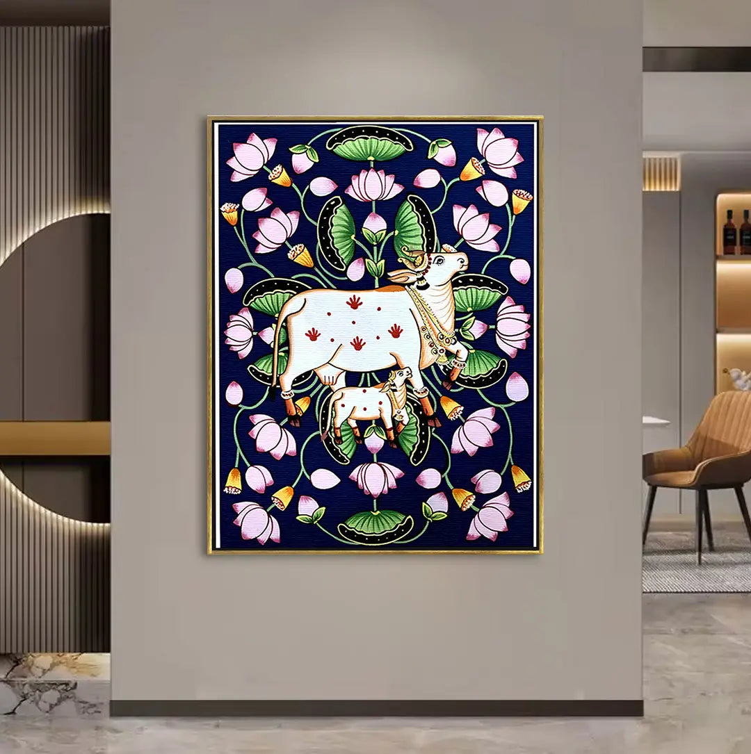 YF Cow & Calf Floral Pichwai Painting