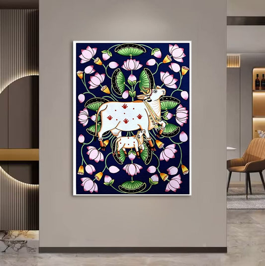 YF Cow & Calf Floral Pichwai Painting