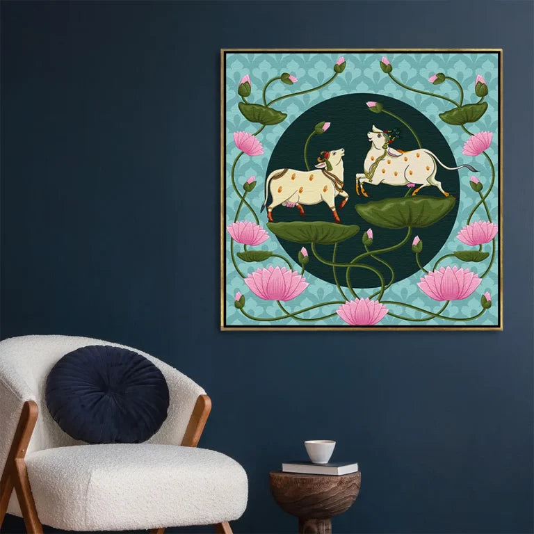 YF Lotus Flow Kamadhenu Pichwai Painting