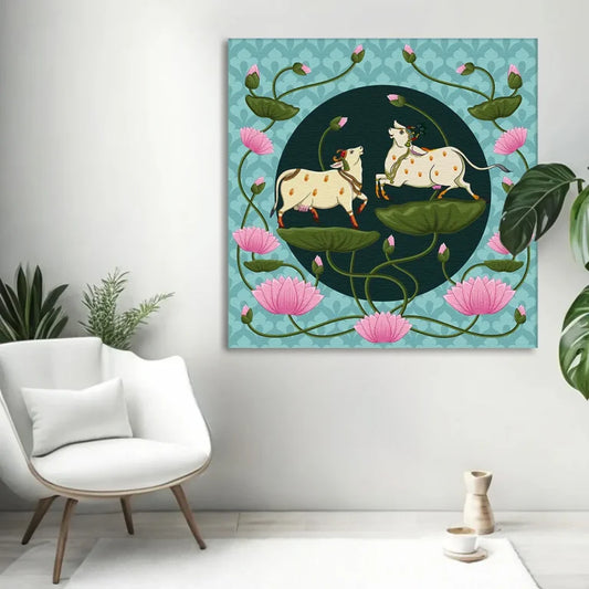 YF Lotus Flow Kamadhenu Pichwai Painting