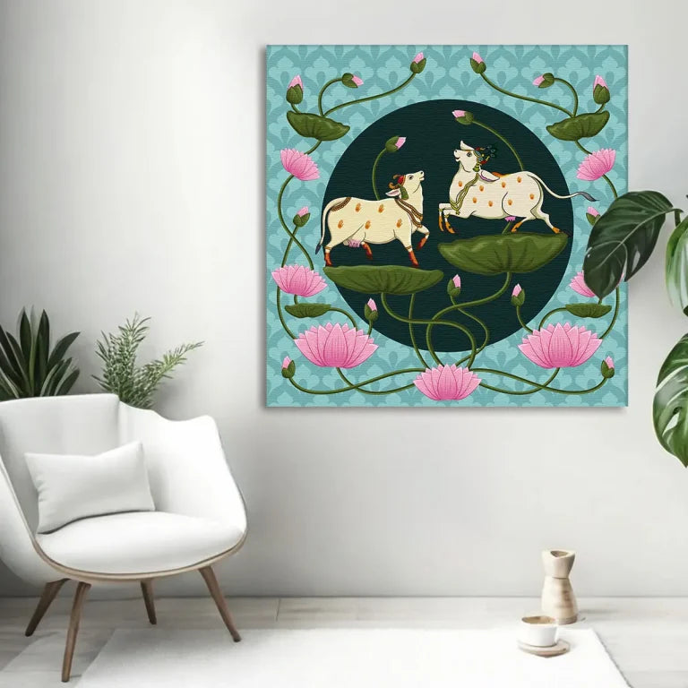 YF Lotus Flow Kamadhenu Pichwai Painting
