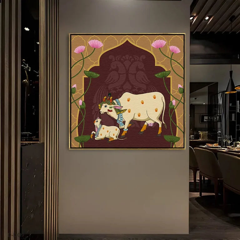 YF Modern Kamadhenu with Calf Pichwai Painting