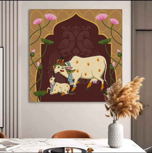 YF Modern Kamadhenu with Calf Pichwai Painting