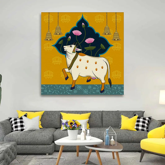 YF Lotus Background Modern Cow Pichwai Painting