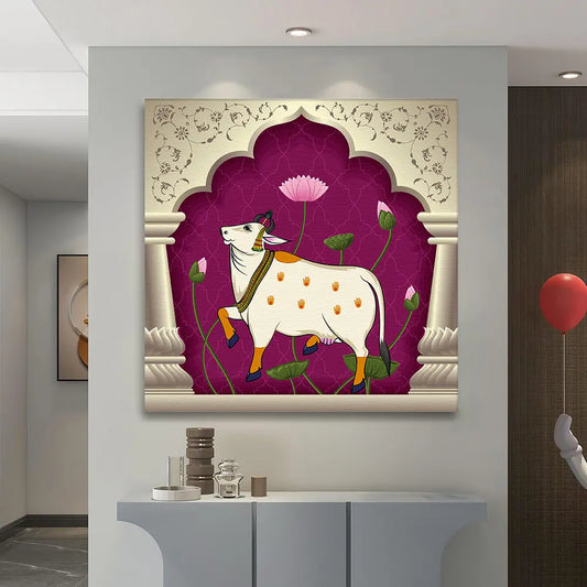 YF Ethnic Traditional Pichwai Cow Canvas Painting