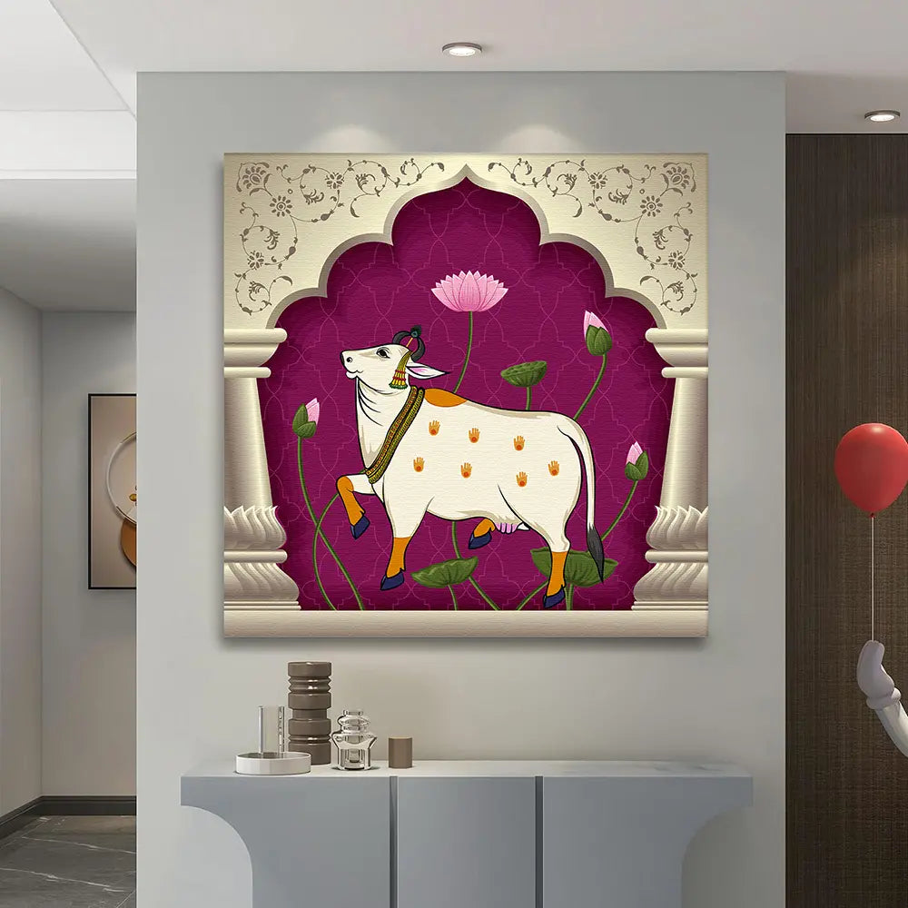 YF Ethnic Traditional Pichwai Cow Canvas Painting