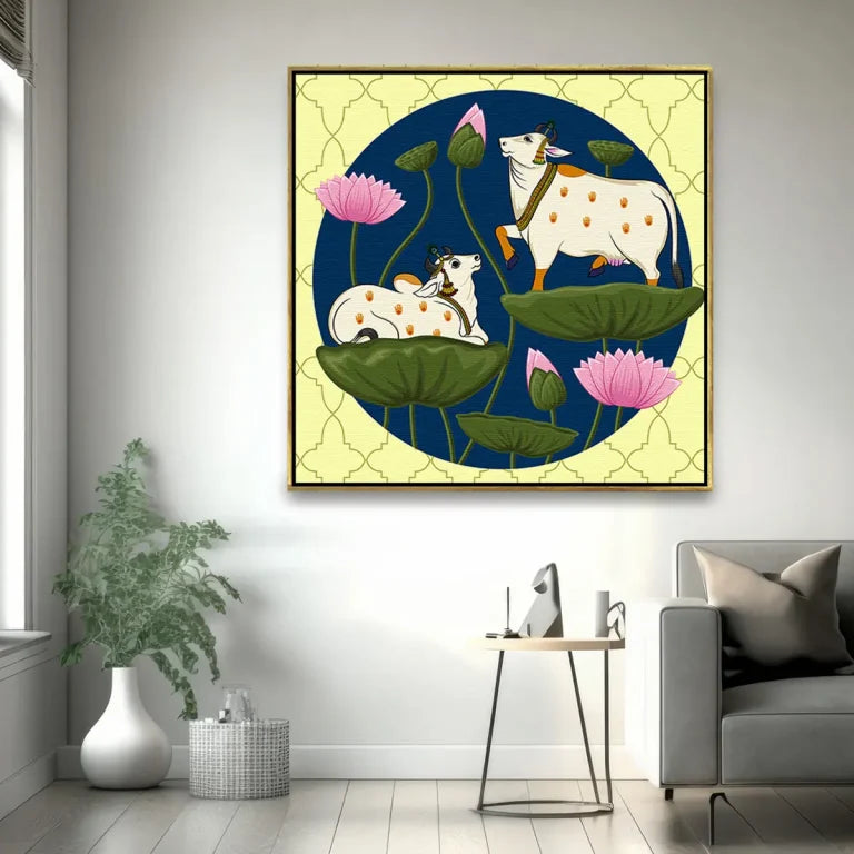 YF Kamadhenu Duo Auspicious Pichwai Canvas Painting