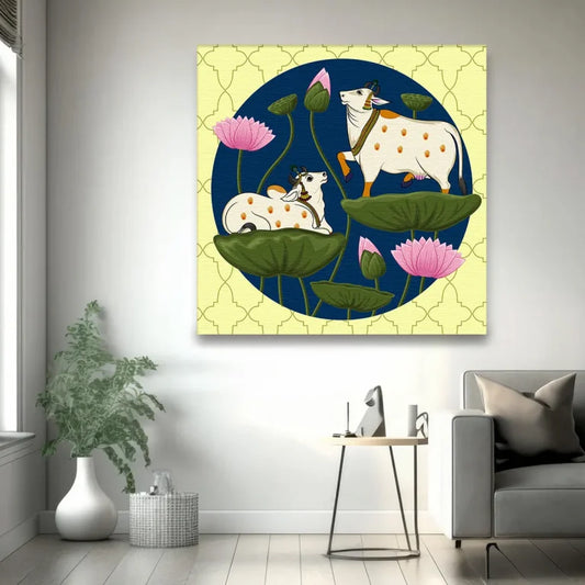 YF Kamadhenu Duo Auspicious Pichwai Canvas Painting