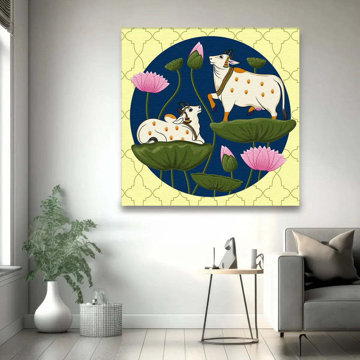YF Kamadhenu Duo Auspicious Pichwai Canvas Painting
