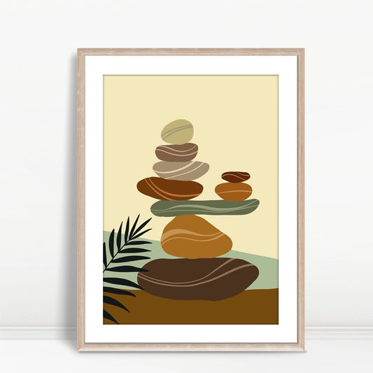 YF Earthy Stacked Stones Zen Art