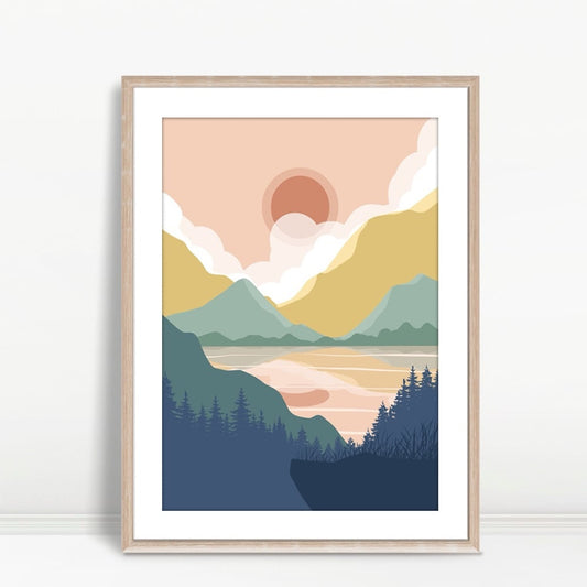 YF Sunset Behind Mountain Lake View