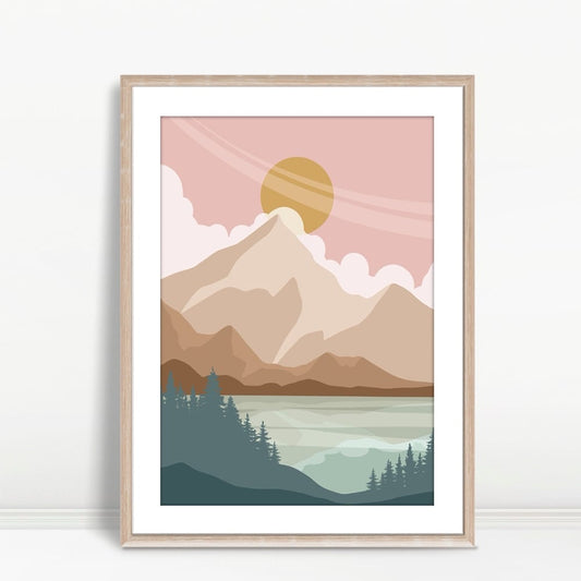YF Sunlit Peaks Over Forest Lake