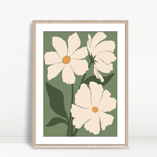 YF Soft Ivory Blossoms Green Background