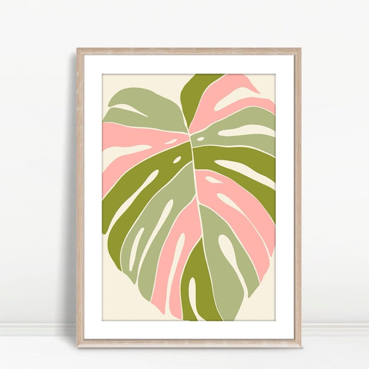 YF Pink Green Monstera Boho Leaf