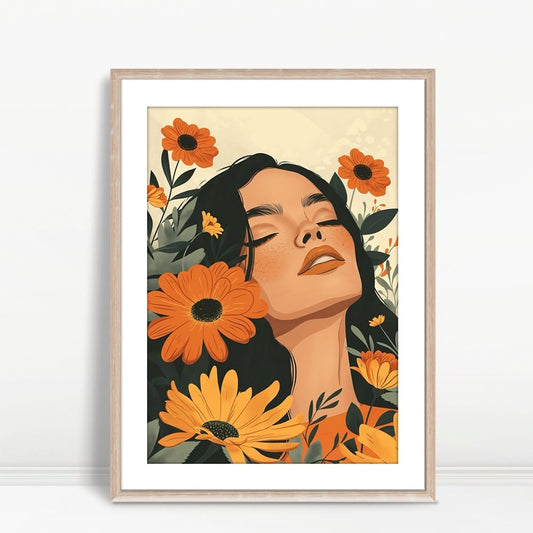YF Woman Surrounded by Orange Wildflowers