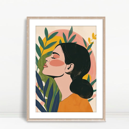 YF Woman with Greenery and Colorful Halo