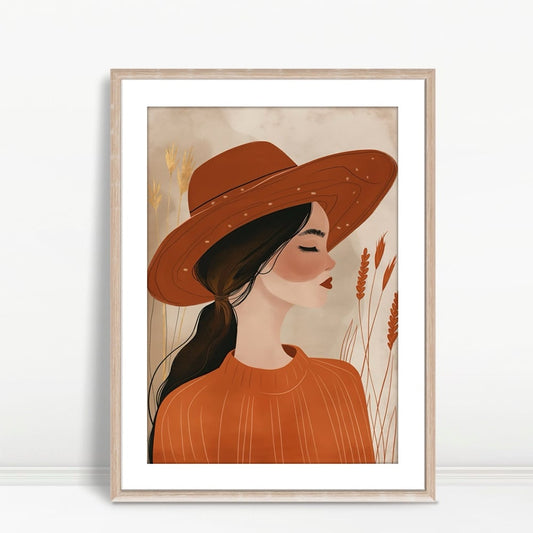 YF Rust Hat Autumn Wheat Boho Woman
