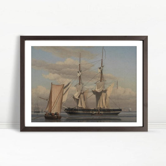 YF American Sailing Ships On Calm Waters
