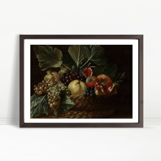 YF Basket Of Grapes Figs Pomegranate Still Life