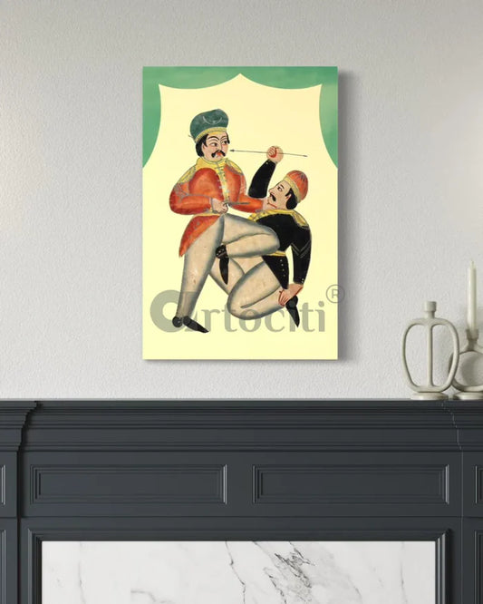 A British company master in a duet with supposedly a native Kalighat painting Canvas Giclee Print