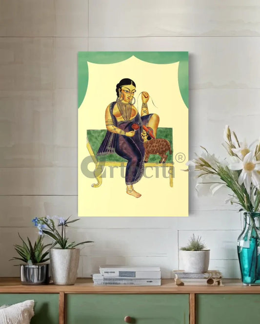 A Courtesan with Her Admirer Kalighat Painting Canvas Giclee Print