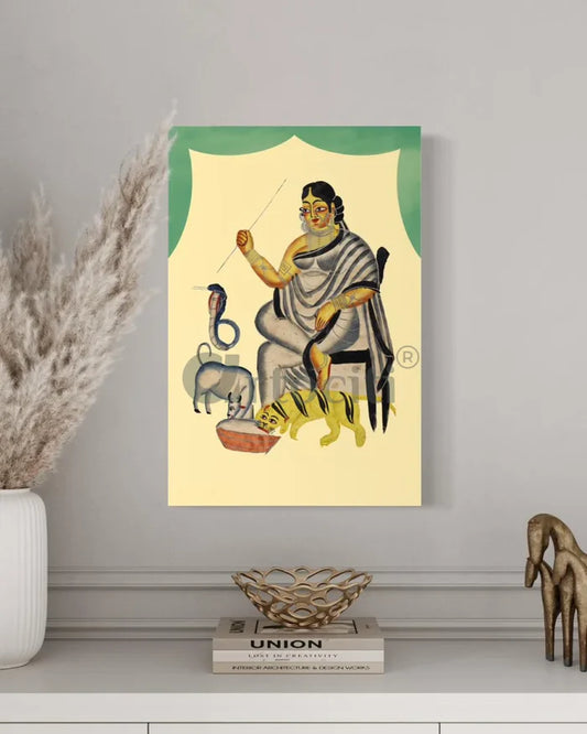 A Woman Feeding Her Pets Kalighat Painting Canvas Giclee Print