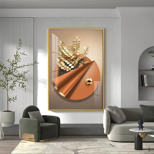 Aura Golden Petals Luxury Crystal Vertical Wall Art