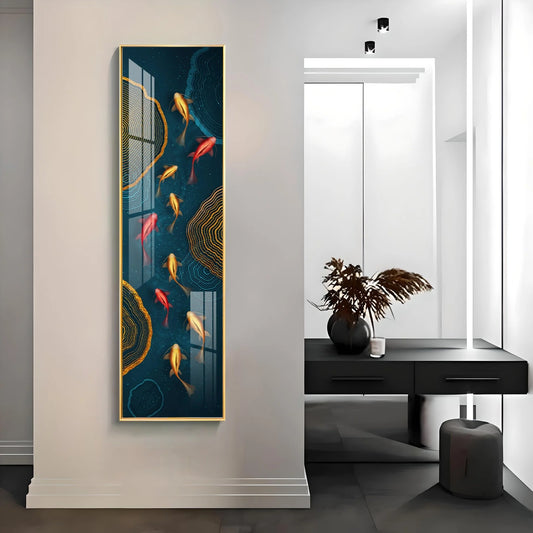 Auspicious Fishes Luxury Crystal Vertical Wall Art