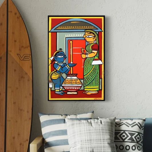 Bal Krishna With Yashoda by Jamini Roy Painting Canvas Giclee Print Kalighat Painting