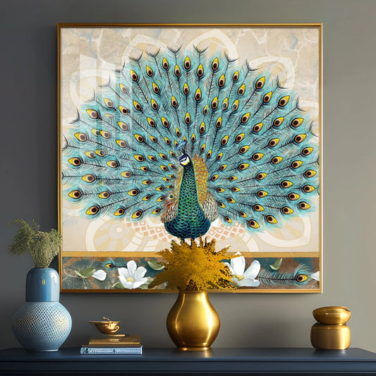 Beautiful Peacock Luxury Crystal Square Wall Art
