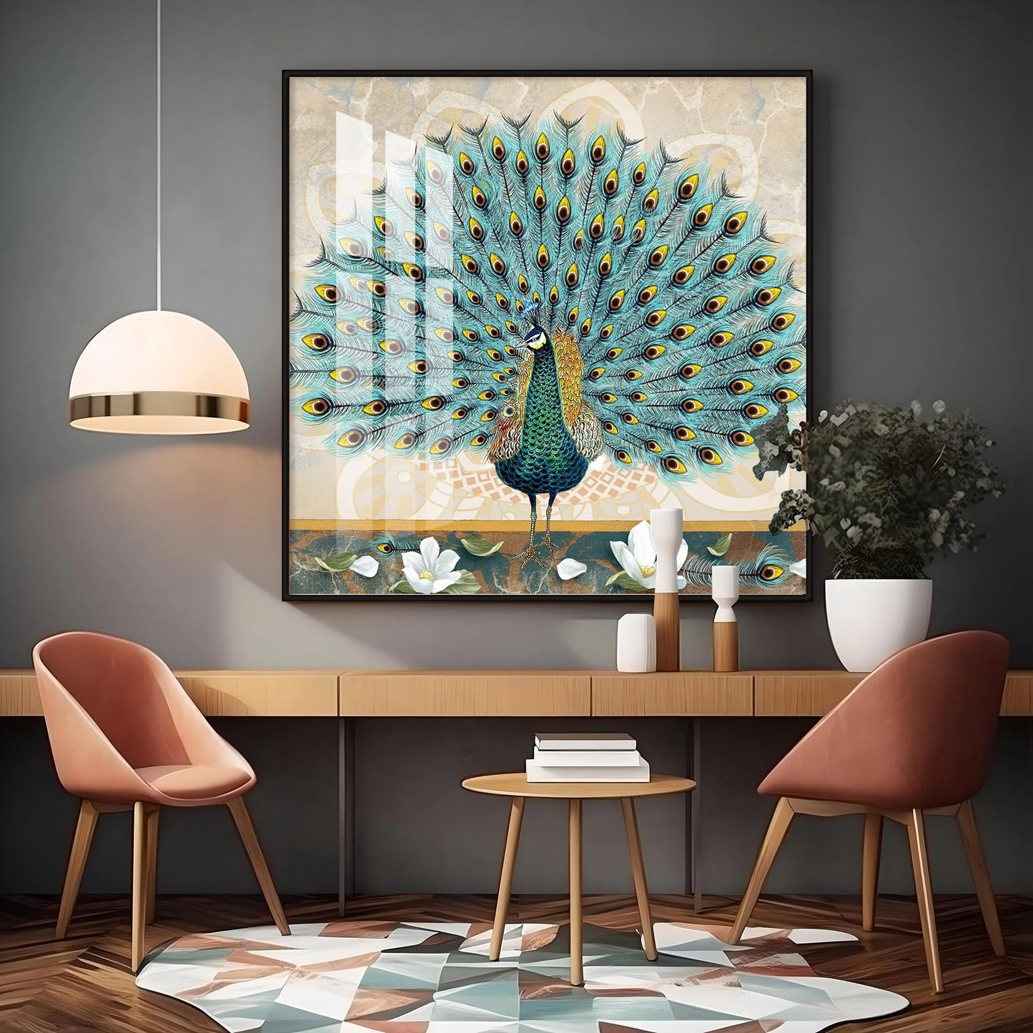 Beautiful Peacock Luxury Crystal Square Wall Art
