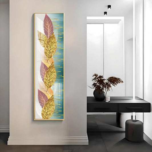 Beautiful Shiny Leaves Luxury Crystal Vertical Wall Art